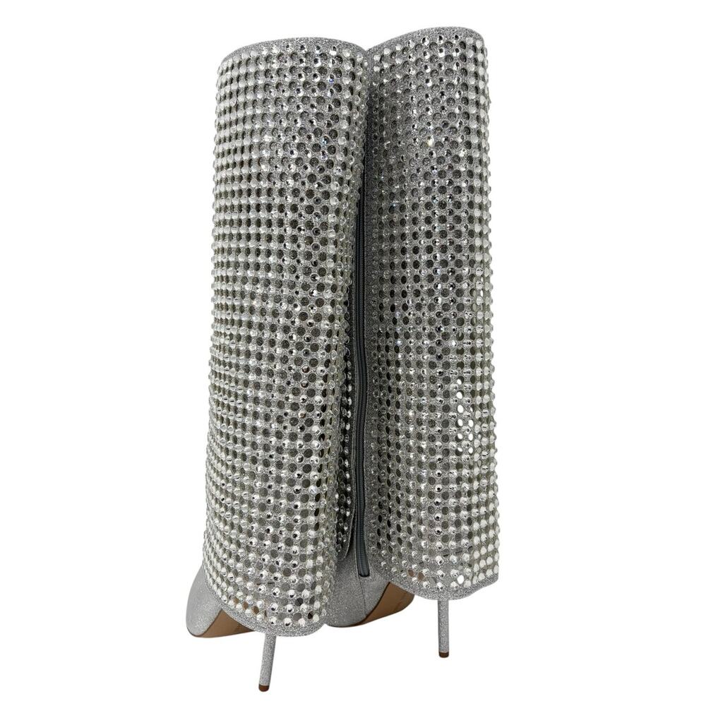 Gianni Bini Lowry Rhinestone Foldover Tall Boots Silver Glitter Zipper Size 7 - Picture 9 of 12